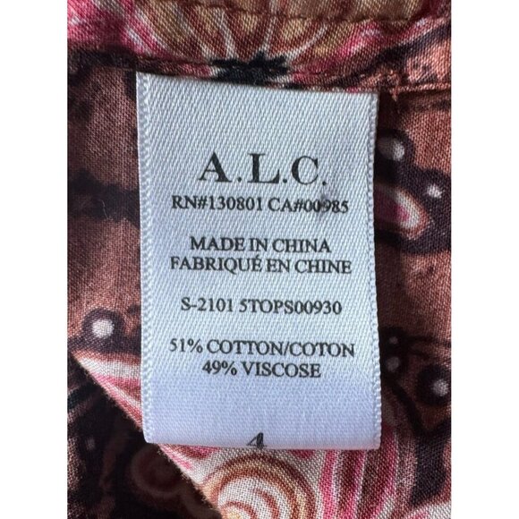 A.L.C.  Women's Sz 4 Cognac and Coral Paisley Marci Blouse - Picture 5 of 8